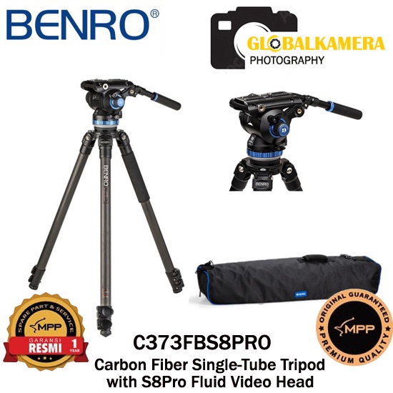 Jual Benro C373F Carbon Fiber Single-Tube Tripod With S8Pro Fluid Video ...