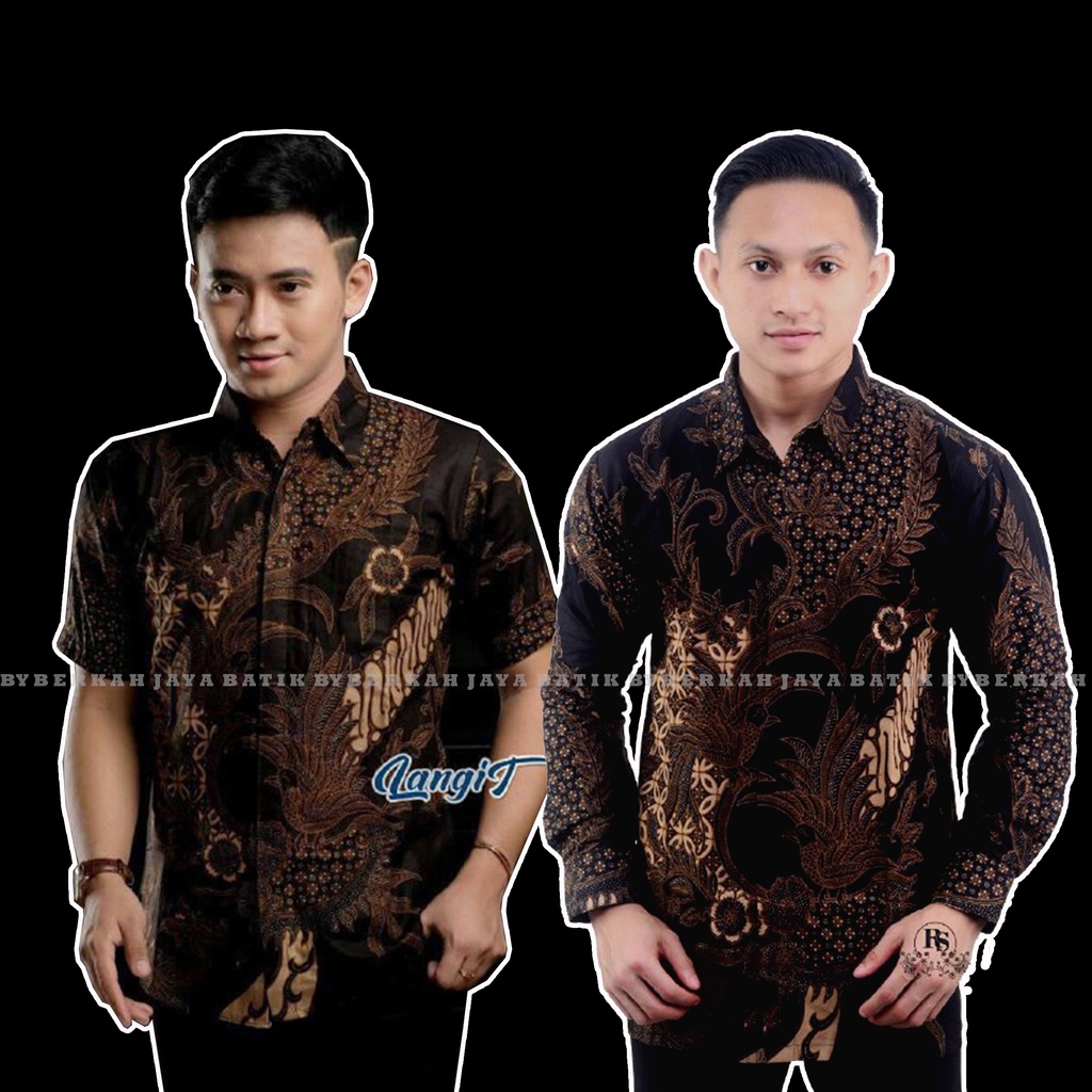 KEMEJA HEM BATIK PRIA LENGAN PANJANG COUPEL KEMEJA HEM MOTIF MAHESA HITAM