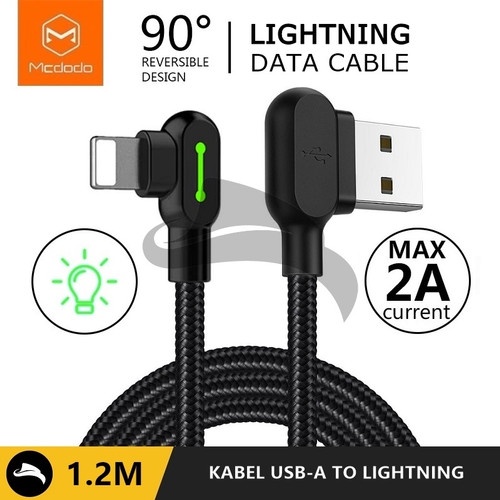 Lightning Cable MCDODO Gaming Led 90 Fast Charging 2A 1.2 Meter Kabel Charger CA-4671