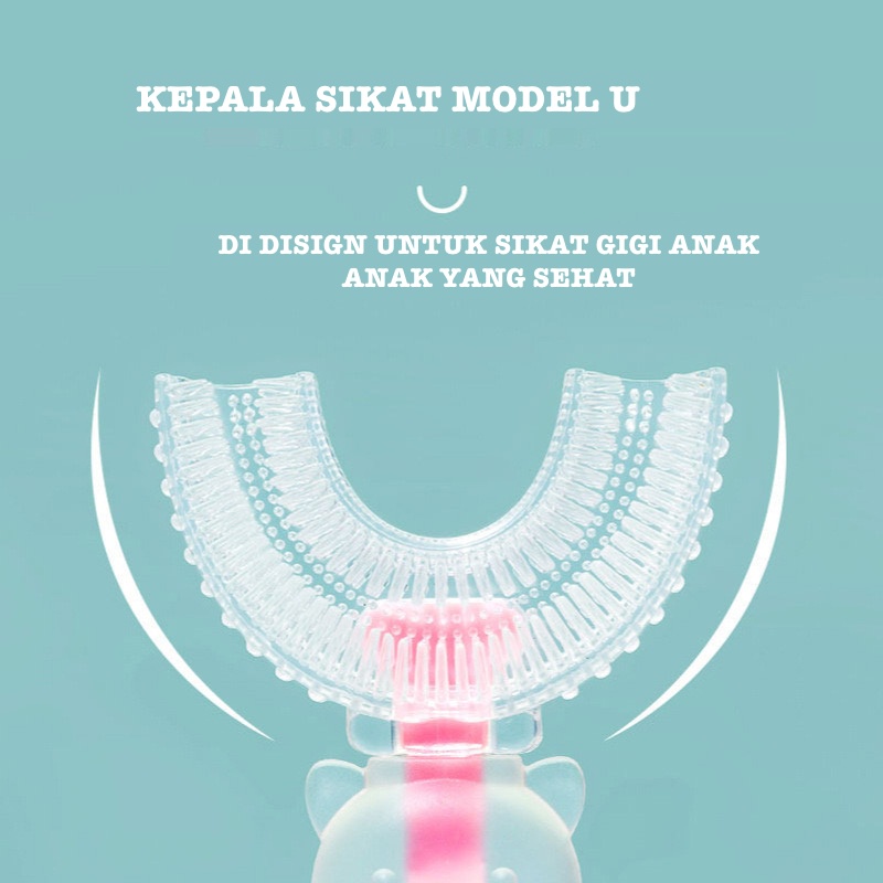 SIKAT GIGI ANAK BENTUK U SHAPE 360 BAHAN SILIKON / SIKAT GIGI TRAINING LEMBUT / SIKAT GIGI BAYI BENTUK U SILIKON