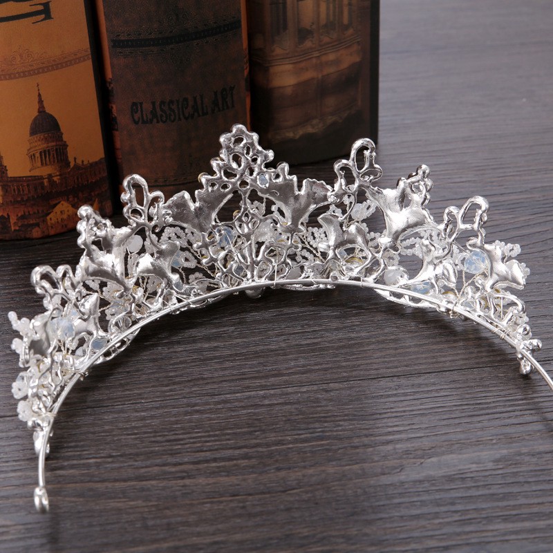 Tiara Kristal Ginkgo Biloba Warna Silver untuk Pernikahan / Ulang Tahun