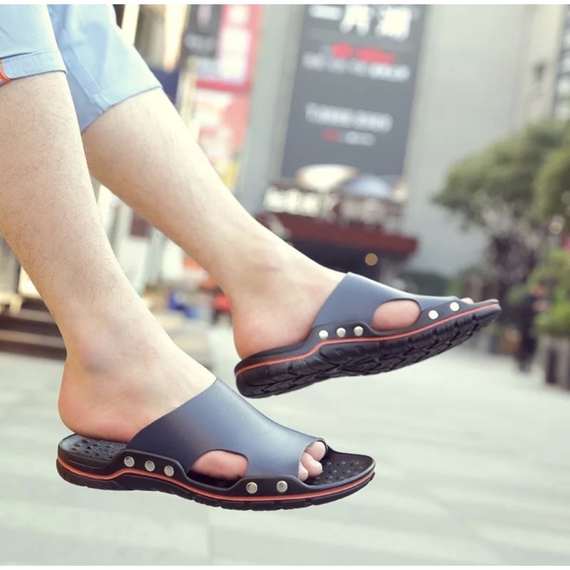 Sandal slop pria slim Jameson Kimura model tres terbaru bahan kulit  / Sandal slop tres pria kokoh (39-43)