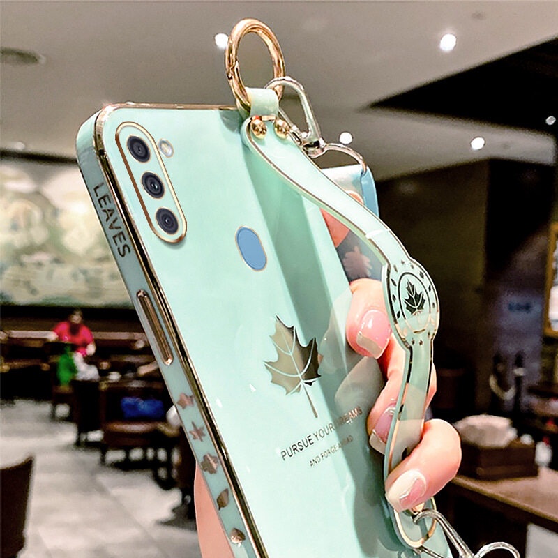 Case Motif Daun Maple Dengan lanyard Untuk Samsung Galaxy A11 M11