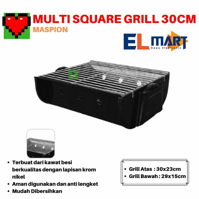 Maspion Multi Square Grill Maslon 30 cm Panggangan BBQ Arang 30cm Panggangan Daging Barbeque