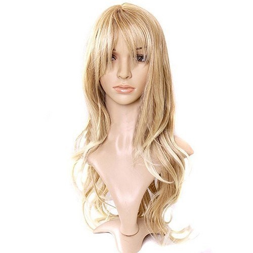 Wig Rambut Palsu Wanita Poni Panjang Ikal blonde pirang tebal