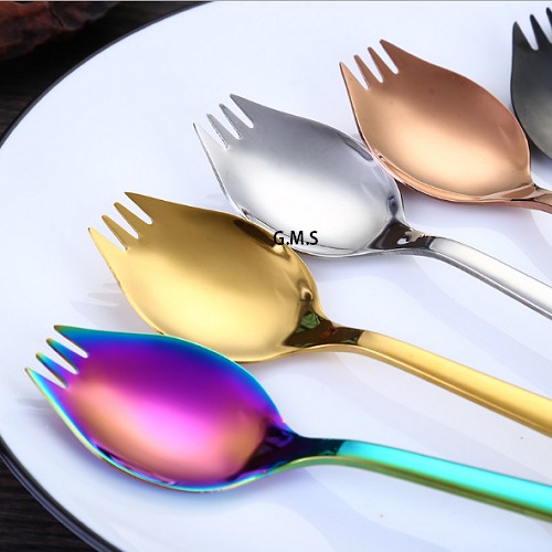 Sendok korea 2 in 1 / salad spoon / sendok cafe untuk mie / sendok buah / dessert spoon fork