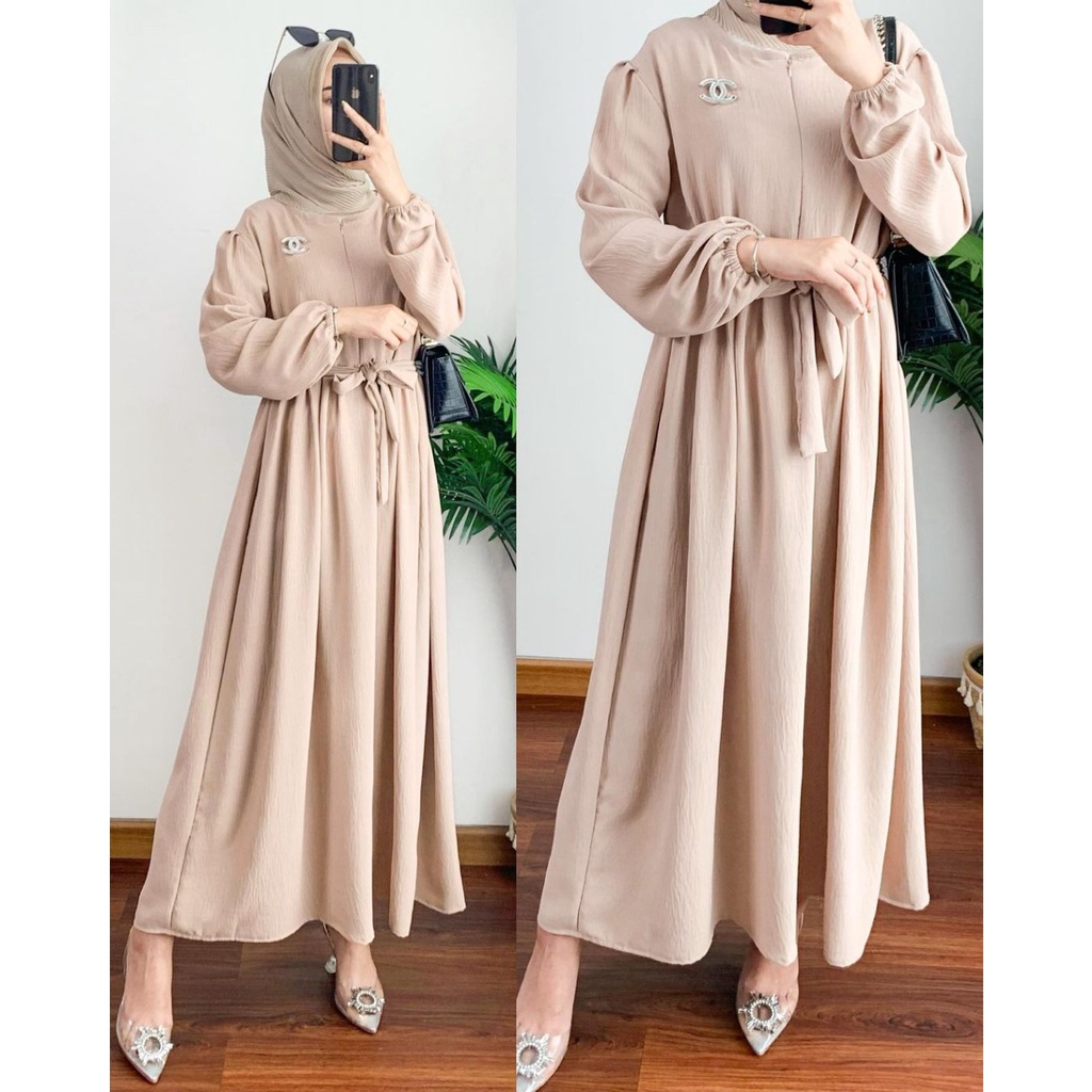 Liana Midi Dress Wanita Muslim Jumbo Bahan Katun Crincle Airflow Gamis Wanita Terbaru Murah