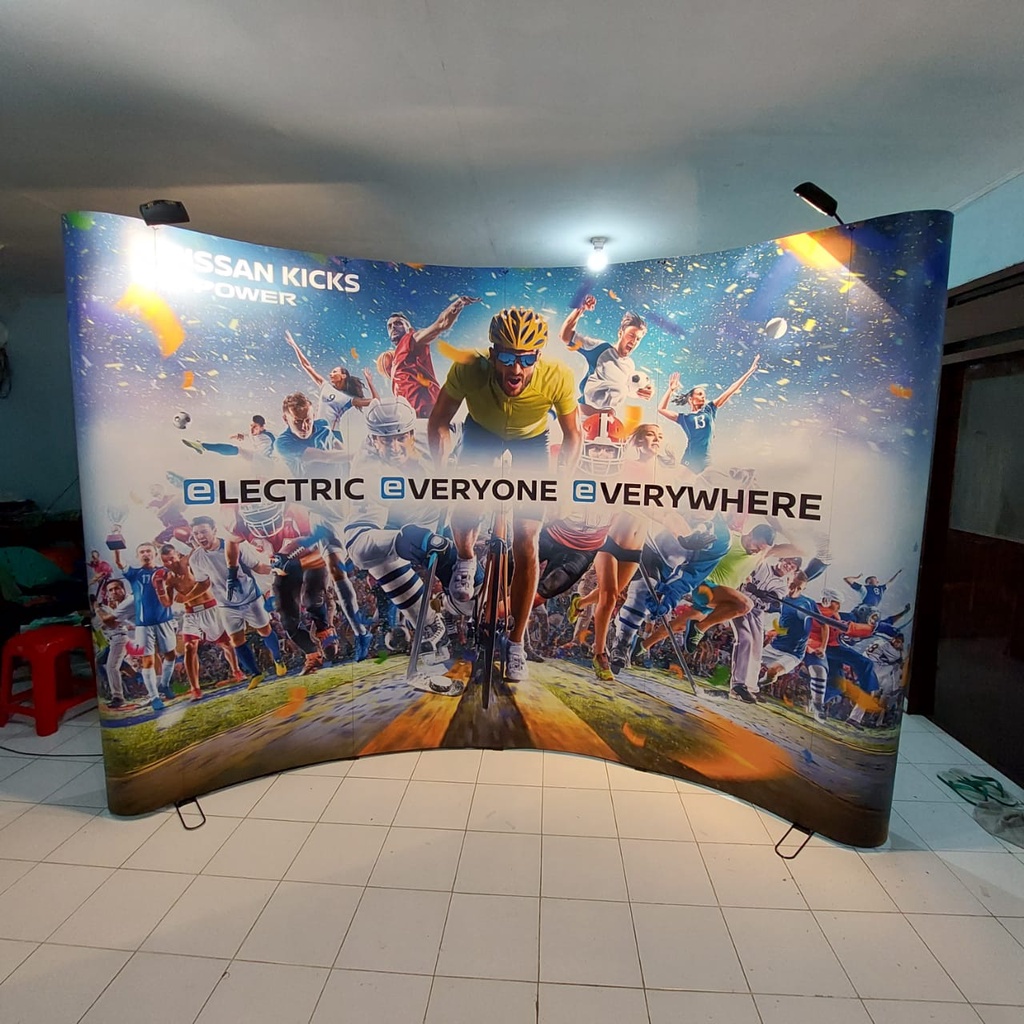 

Backwal/ Backwall portable/backdrop portable 3 x 4 Straight/ curve inc printing sdh plus rangka dan plus printing