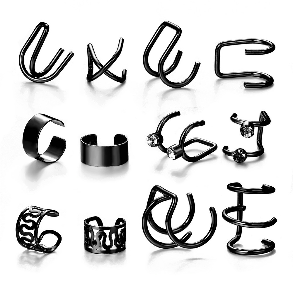 IFYOU Set Perhiasan Anting Klip Telinga Model Terbuka Dapat Disesuaikan Warna Emas Gaya Retro Korea