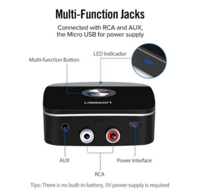 Ugreen Bluetooth Receiver 5.1 AptX LL 2 Rca Aux 3.5mm Wireless Adapter