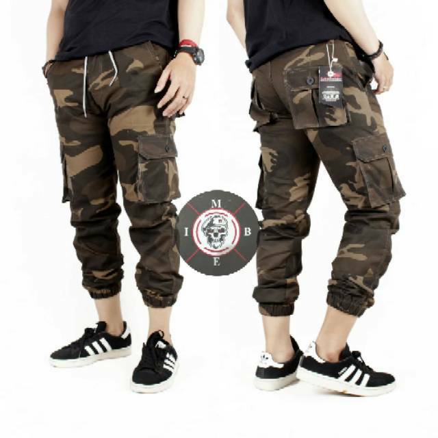 celana panjang distro pria  jogger pria sleting celana jogger loreng camo army
