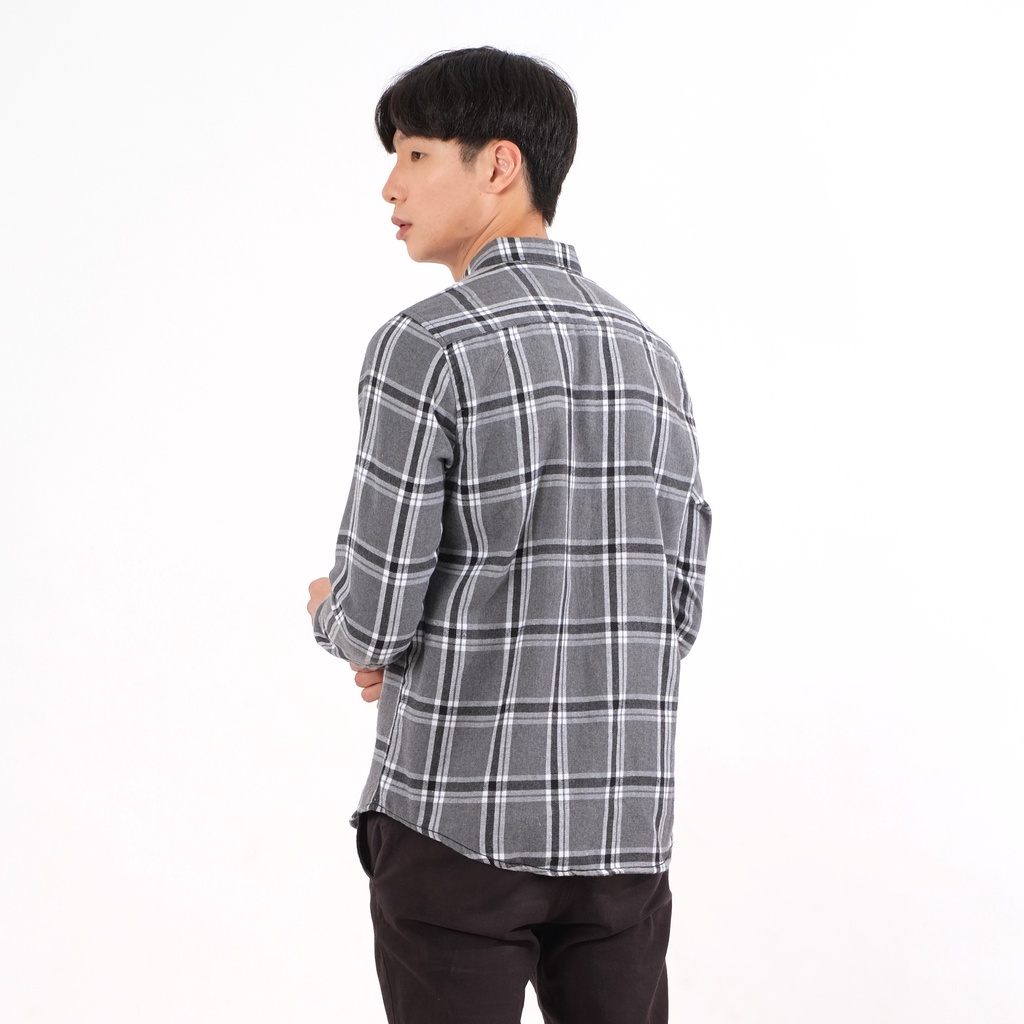 SANVANINA Kemeja Flannel Panjang Pria Slim Fit Premium Abu-Abu | Flanel Kotak Grey - E-8005