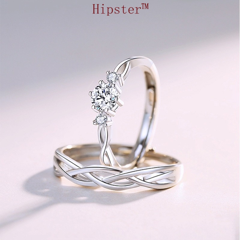 Hot Sale Elegant Graceful Romantic Hollow Interwoven Diamond Couple Couple Rings