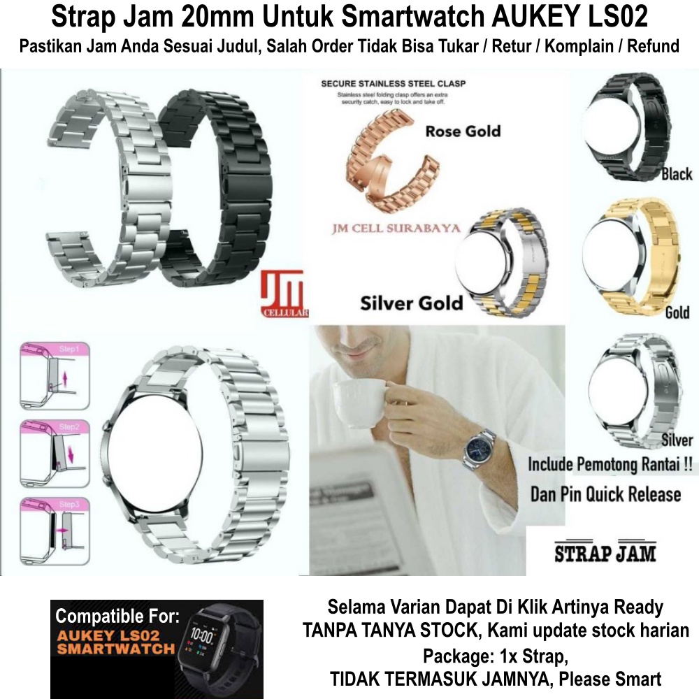 METAL Tali Jam Aukey LS02 LS-02 - Strap 20mm Stainless Steel Bukan Hollow Kompong