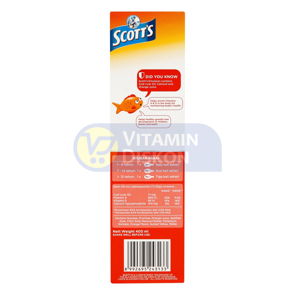 ScottS Emulsion Vita Orange Suplemen Kesehatan Otak Dan Pertumbuhan Anak - 400 Ml