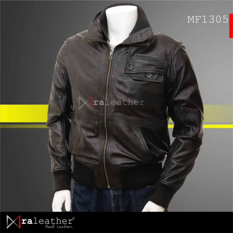 Jaket Kulit Bomber Pria RA Leather Original - MF1305