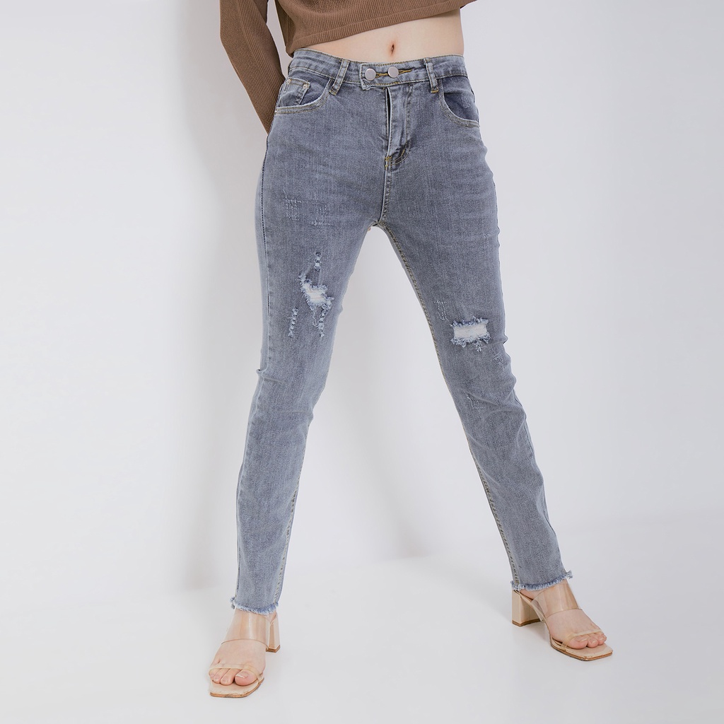 VIERLIN - Jeans 919 - HIGH WAIST CELANA JEANS ROBEK RIPPED