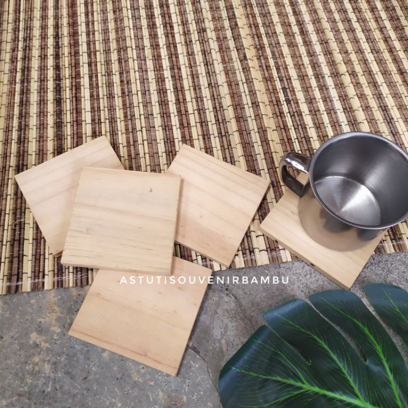 TATAKAN GELAS KAYU KOTAK PINUS / wooden coaster / coaster kayu / alas gelas kayu / tatakan gelas