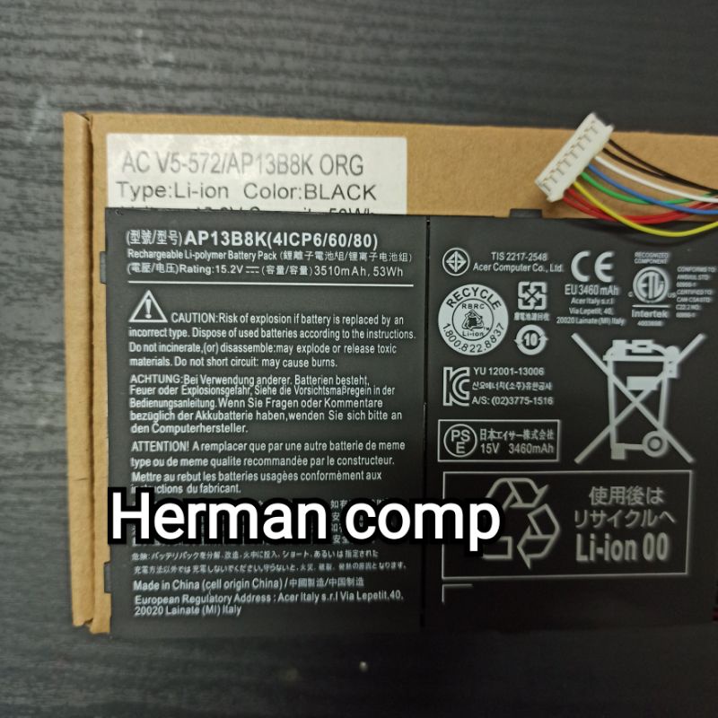 Original Baterai Acer Aspire V5-552 V5-572 V5-573 V7-481 V7-482 V7-581 V7-582 Series AP13B8K/AP13B3K