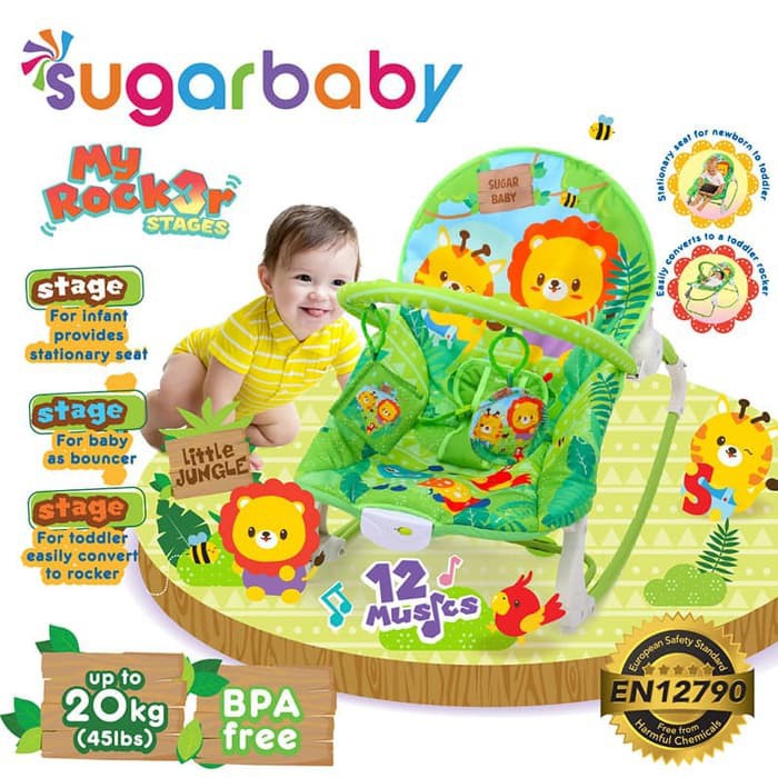 Sugar Baby My Rocker 3 Stages Little Jungle Green Hijau Bouncer Bayi