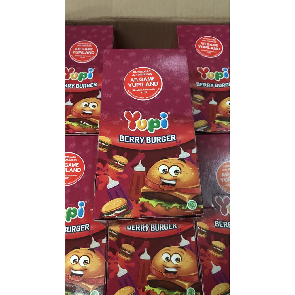 

YUPI BERRY BURGER 1 PAK BOX DUS 12 PCS PERMEN JELLY MURAH MANIS