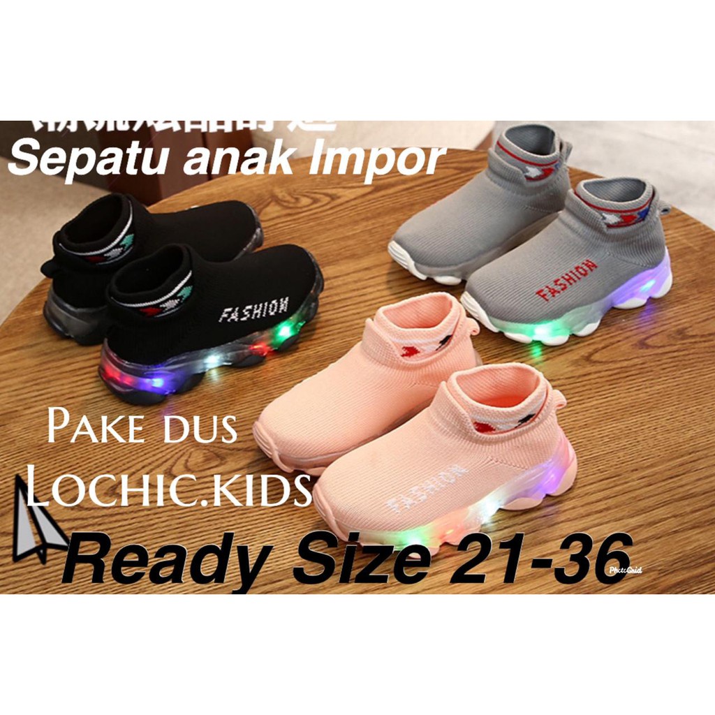 (LOLI-JKT) 1918 Sepatu LED  Anak Cewek Cowok Impor 21-36