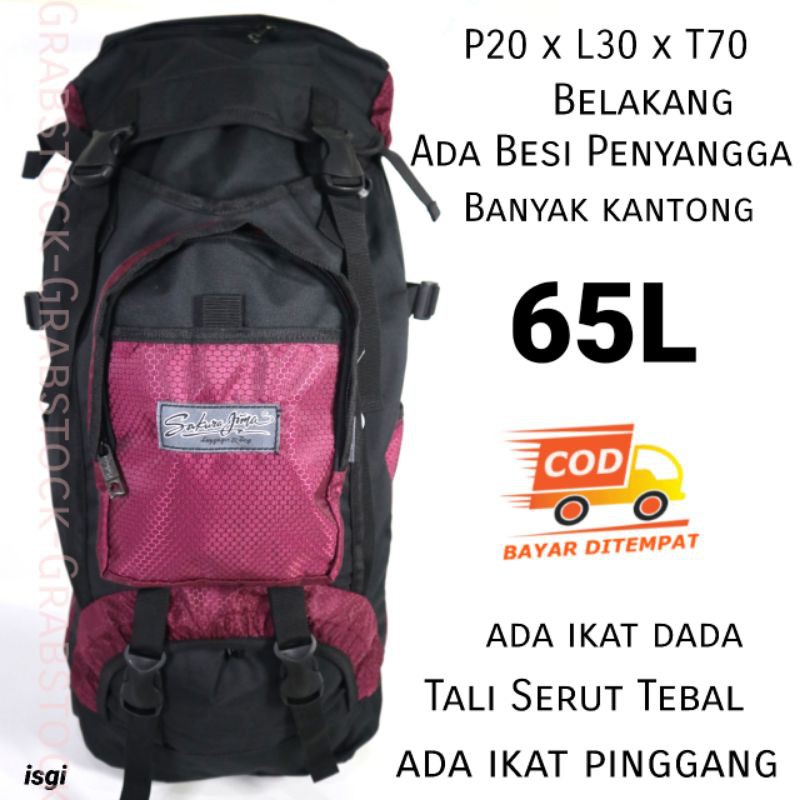 Grabstock Carrier Tas Hiking Camping 65L Kualitas Premium