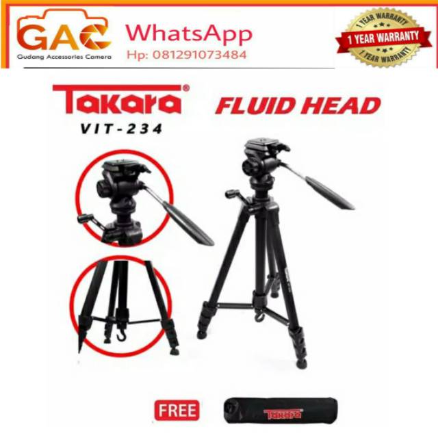 Tripod Takara  VIT 234 fluid head + bag video tripod