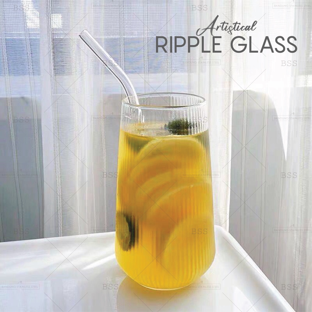 Gelas Kaca 480ml Kopi Susu Ripple Kristal Tinggi Yo-Reum Aesthetic Korean Drinking Glass