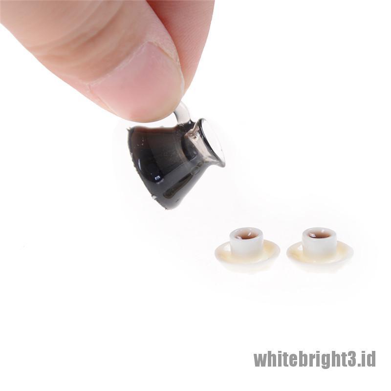 (white3) 3pcs / Set Miniatur Teko + Cangkir Kopi + Piring Untuk Dekorasi Rumah Boneka
