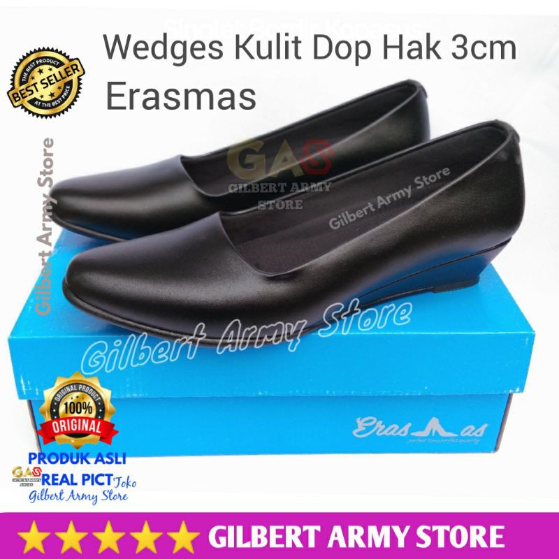 Sepatu pdh persit Asli ORI  ERASMAS  wedges hak 3cm  security,pns guru dinas kantor Murah Gilbert Army Store