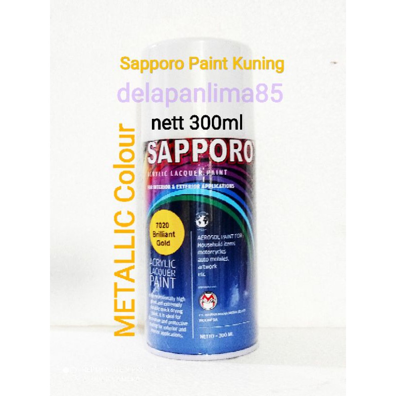 Sapporo Paint 7020 Briliant Gold/kuning metalik/emas/cat semprot/pylox/pilox/pilok/cat duco/motor