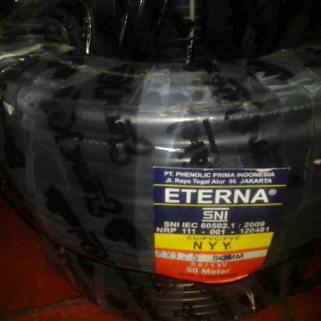 kabel listrik nyy 2x1 5 2x1 5 eterna  kabel kawat tembaga hitam kabel sni 50 meter