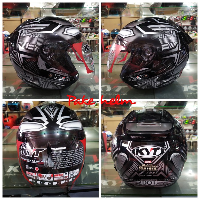 HELM KYT GALAXY BLACK PANTHER BLACK SILVER HELM KYT HALF FACE