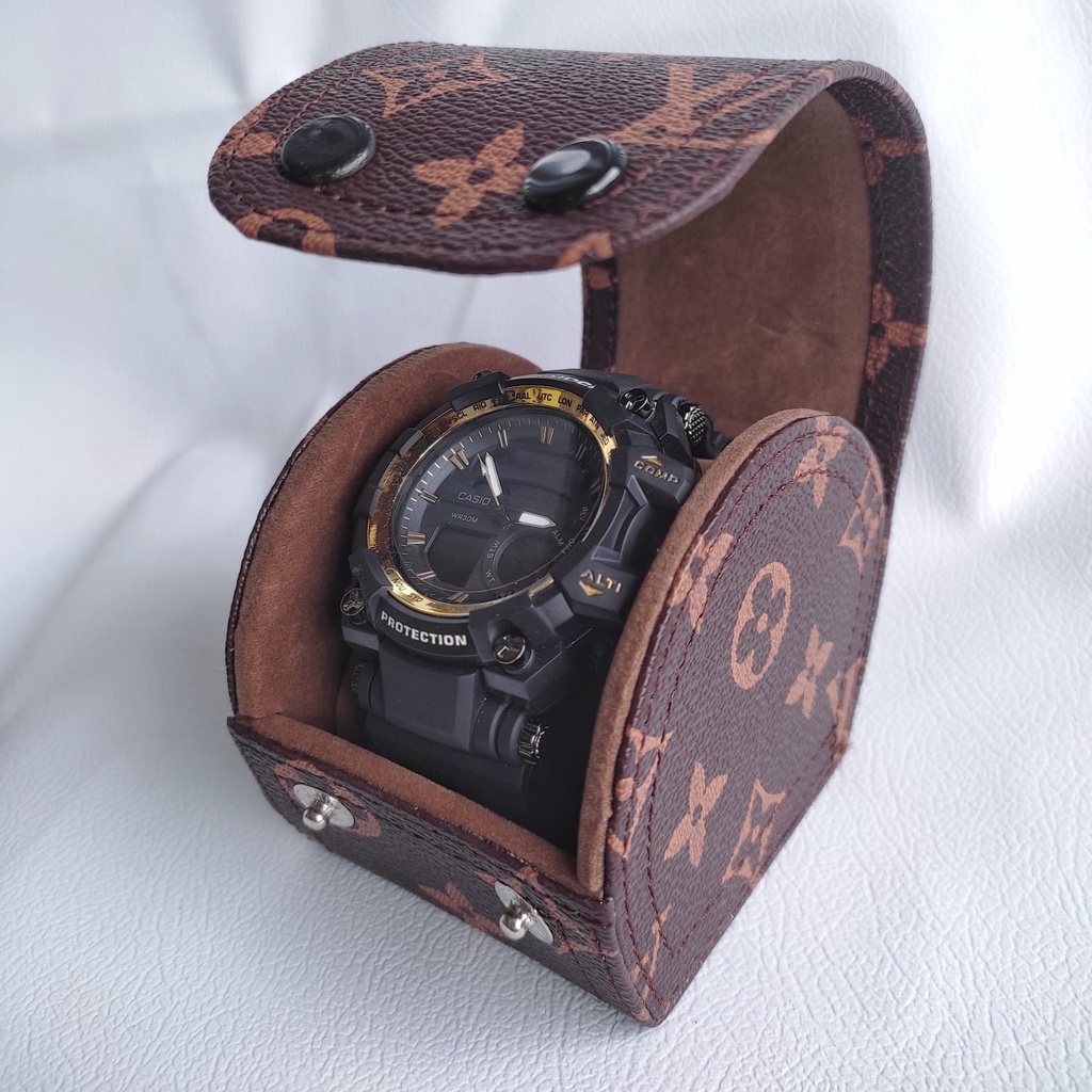 EDISI MOTIF - Single Travel watch case leather Organizer / Promo Kotak Tempat Jam Tangan isi 1