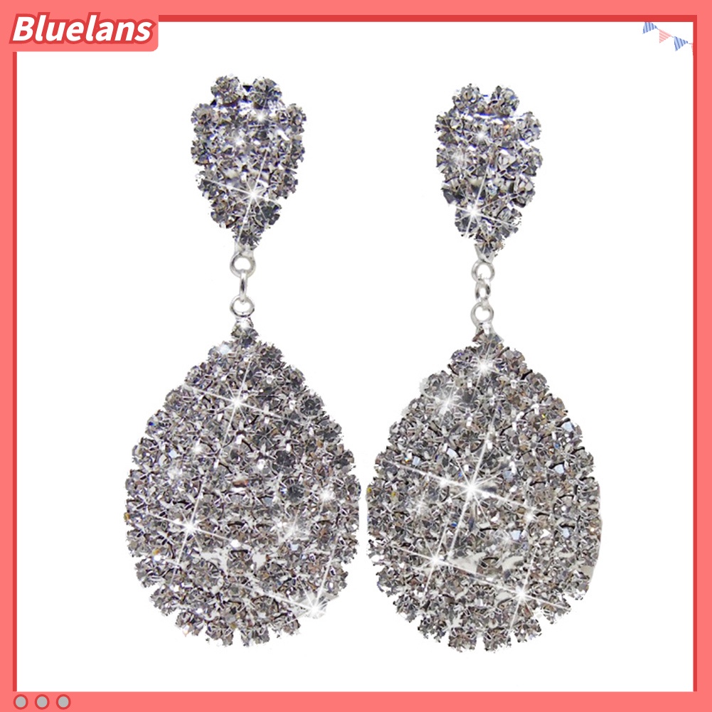 Bluelans Women Fashion Rhinestone Waterdrop Dangle Stud Earrings Wedding Party Jewelry