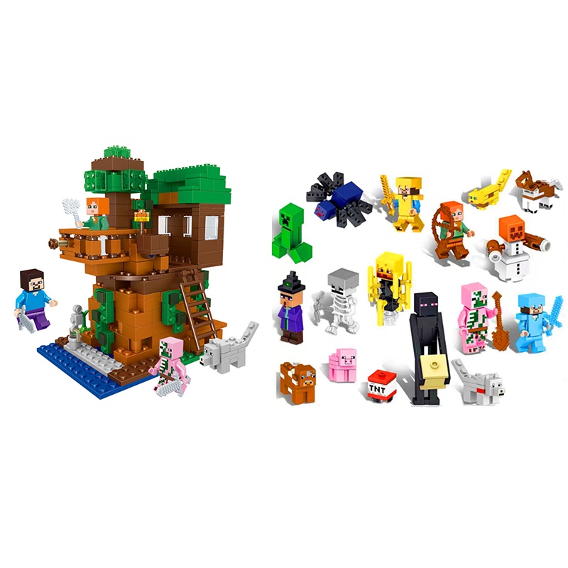 400PCS My World Minecraf tinglys Action Figure Building Blocks Village Tree House Warhorse Bricks Toys