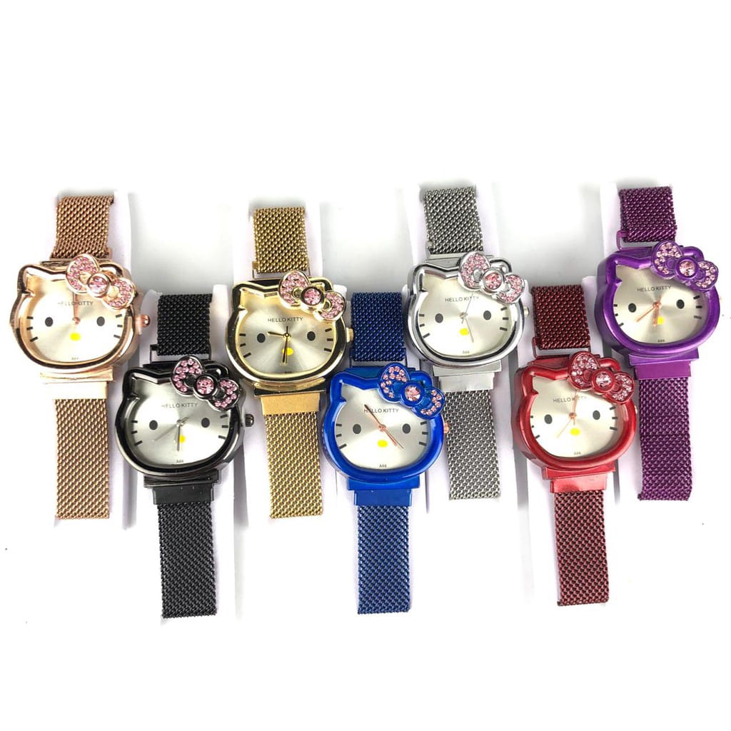 Jam Tangan Anak Anak Fashion Karakter Hello Kitty Strap Rantai Pasir Magnet