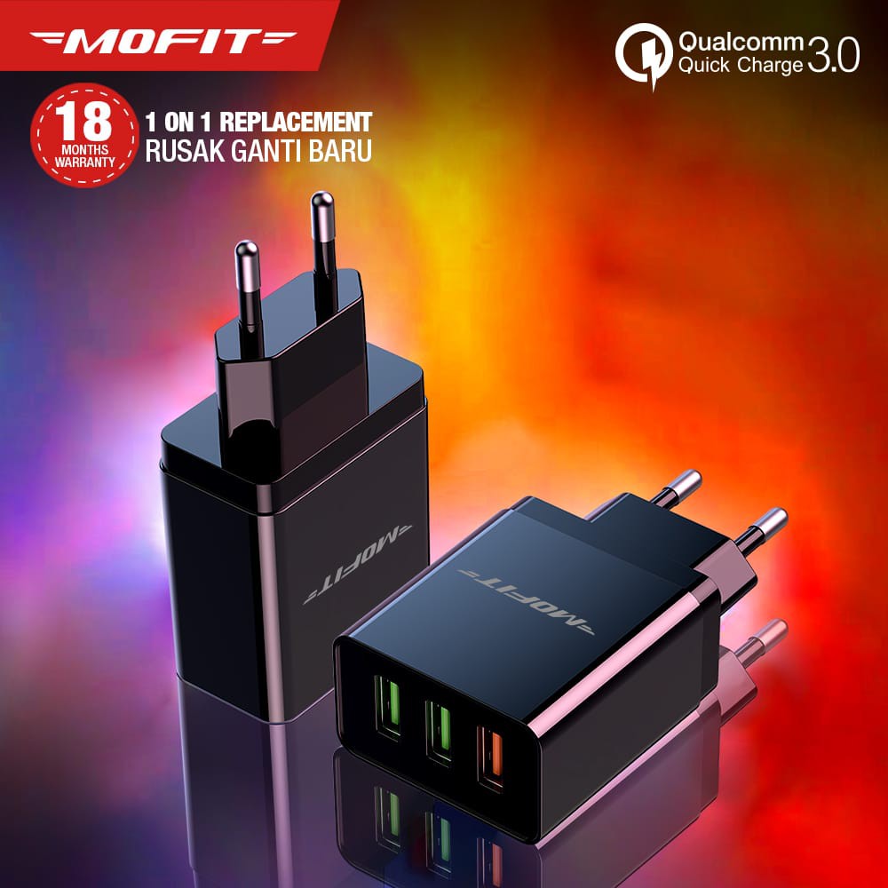 MOFIT MF30 - 3 Port USB Output Quick charge 3.0 Fast charge 2.4 - HITAM