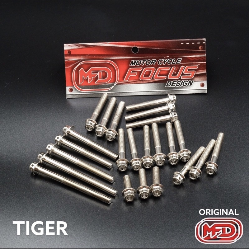 BAUT PROBOLT BLOK TIGER CHROME BAUT BLOK MESIN HONDA TIGER CROME 1SET BAK MESIN TIGER