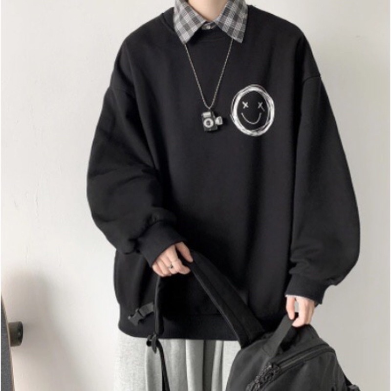 SWEATER OVERSIZE PRIA/WANITA EMOTE SMILE | CREWNECK OVERSIZE WANITA KOREAN STYLE | SWEATER BASIC OVE