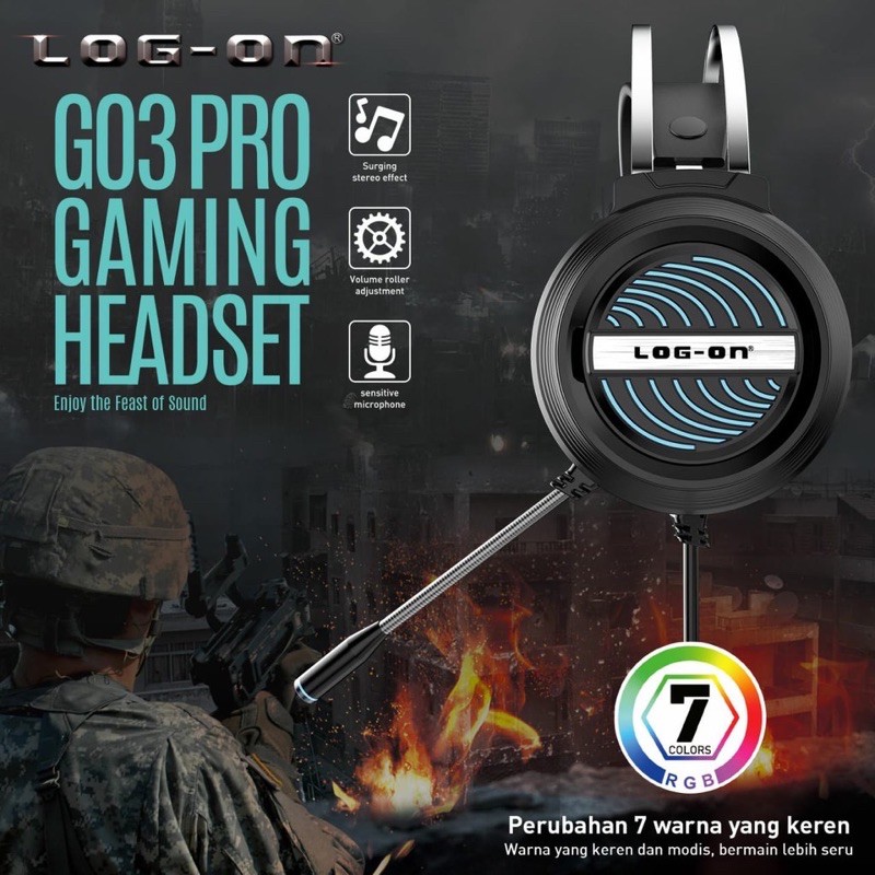 HEADSET / HANDSFREE GAMING G03 PRO LOG-ON-GARANSI