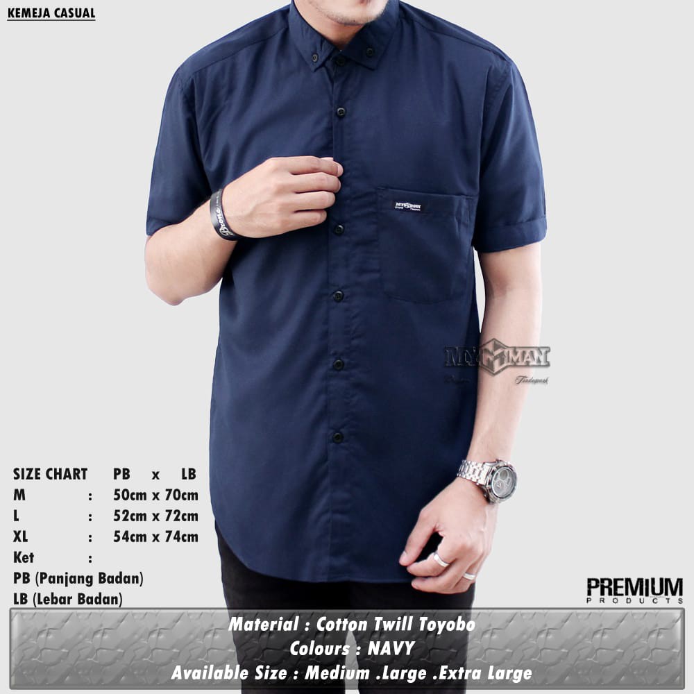 MY MAN Original Kemeja Polos lengan pendek kemeja pria warna navy art seri MY126