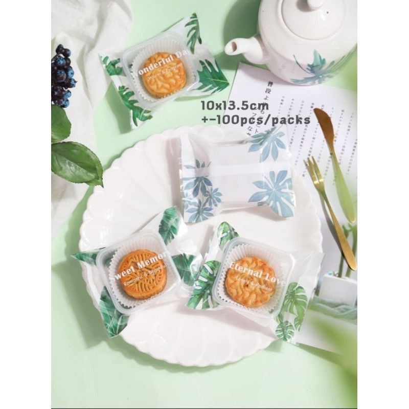 PLASTIK SEALER MOONCAKE  50-80GR 9x11, 10x13 100 pcs motif DAUN LEAVES