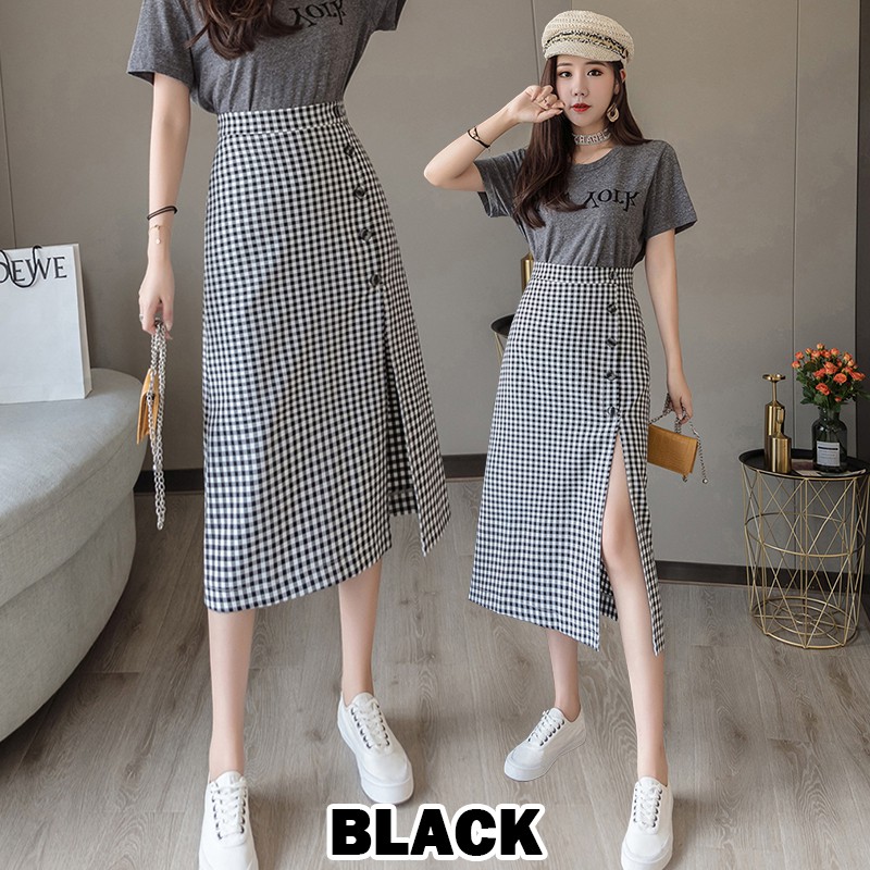 KARAKOREA 823 Nicola Skirt/ Korean Maxi Skirt/Rok Kotak/Square Skirt/Pencil Skirt/Rok Panjang/Rok Korea Skirt-823/Black