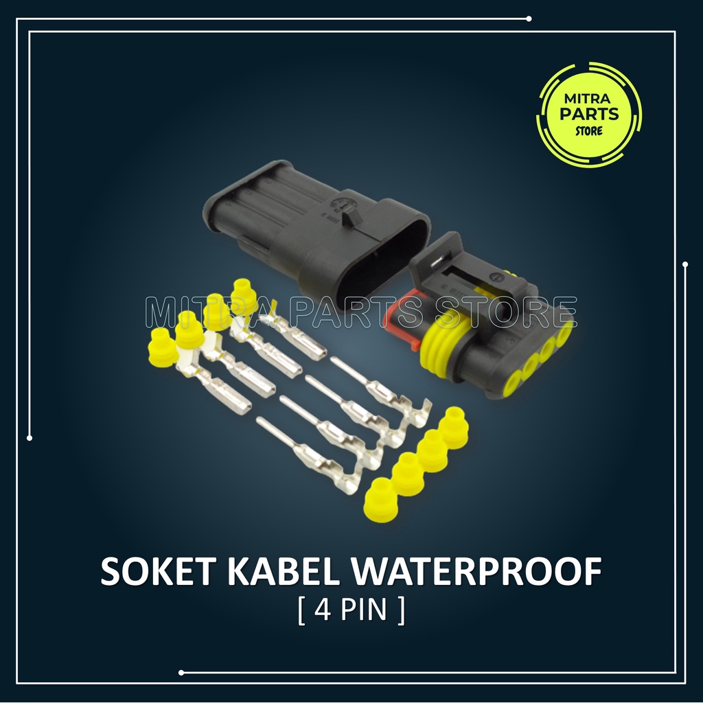 Soket Kabel Motor 4 Pin KECIL WATERPROOF isi 5 SET lengkap dengan Skun dan Karet anti Air