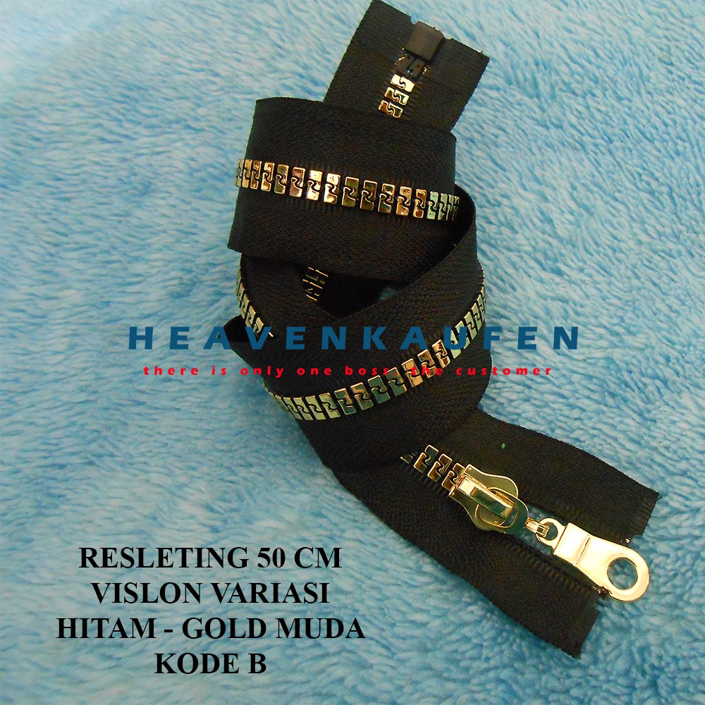 Resleting Zipper Vislon Variasi Panjang 50 cm Hitam - Gold Muda Kode B