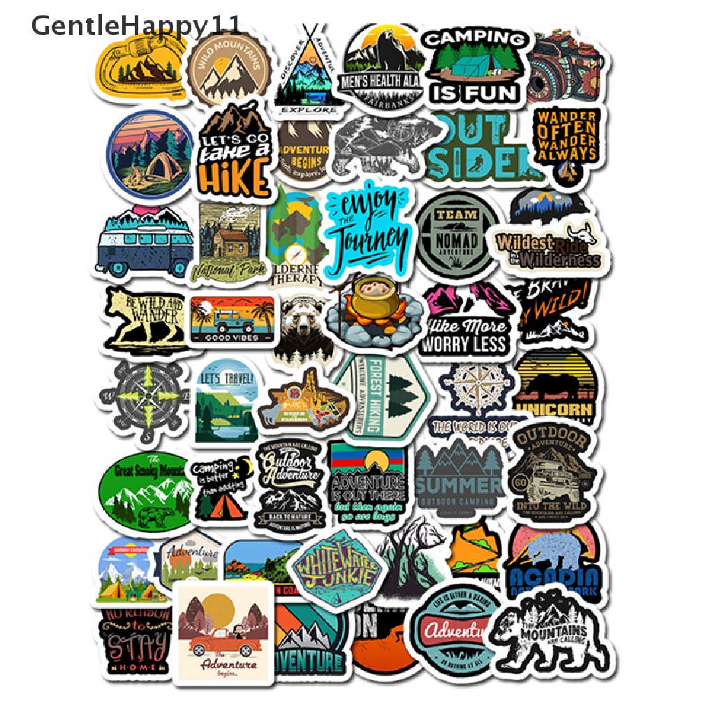 Gentlehappy 50Pcs Camping Landscape Sticker Outdoor Adventure Koper Laptop Stiker Gitar