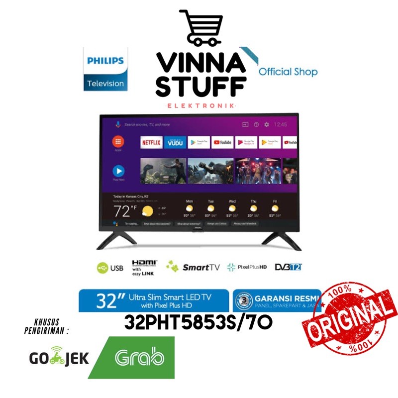 Televisi LED 32 Inch Philips 32PHT5853S/70 Smart TV Internet Youtube