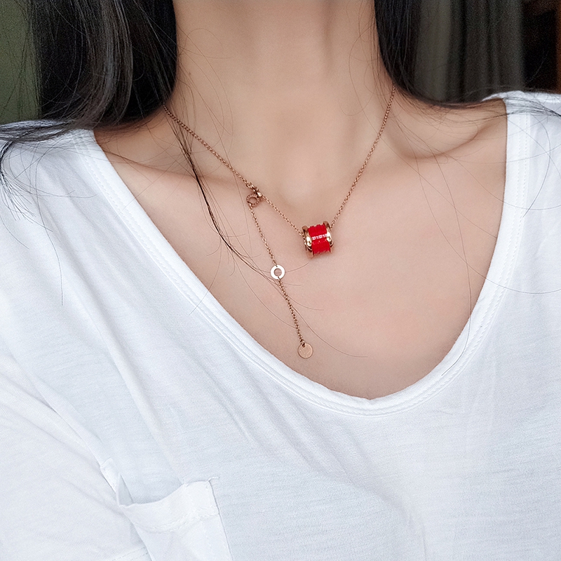 Angka Romawi Titanium Steel Kalung Pegas Keramik Choker Rantai Klavikula Untuk Wanita